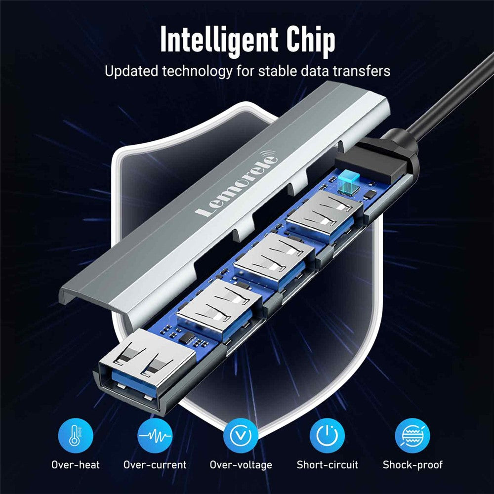 LEMORELE TC57 Portable USB-C Hub 4-Port USB 3.0 Splitter Adapter for Laptop Expansion Dock