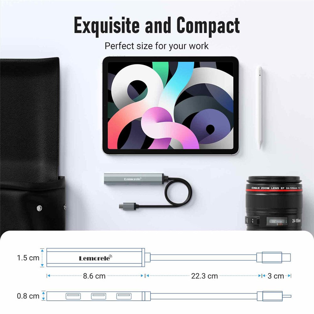 LEMORELE TC57 Portable USB-C Hub 4-Port USB 3.0 Splitter Adapter for Laptop Expansion Dock