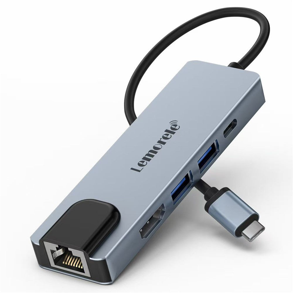 LEMORELE TC15L Plus 5 in 1 USB-C Hub PD 100W Charging USB 3.0 HD RJ45 Ethernet Expansion Dock