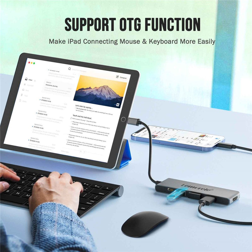 LEMORELE TC22L 5 in 1 USB-C Hub PD 100W Charging 4K / 30Hz HD 3x USB 3.0 Expansion Dock