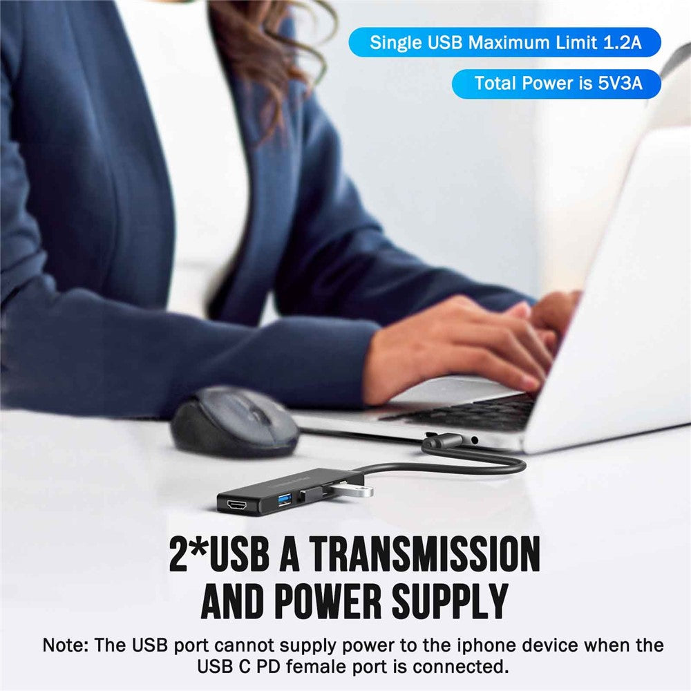 LEMORELE TC22L 5 in 1 USB-C Hub PD 100W Charging 4K / 30Hz HD 3x USB 3.0 Expansion Dock
