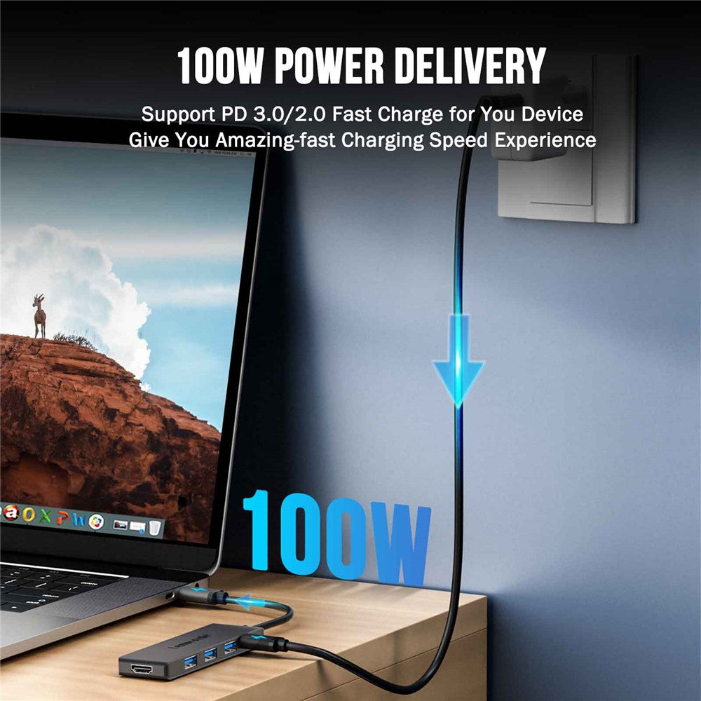 LEMORELE TC22L 5 in 1 USB-C Hub PD 100W Charging 4K / 30Hz HD 3x USB 3.0 Expansion Dock