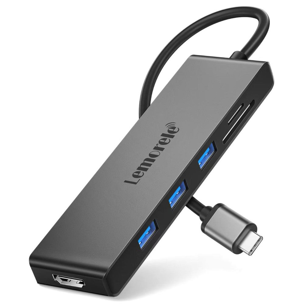 LEMORELE TC23L 6 in 1 USB-C Hub 4K HD 3x USB3.0 Docking Station SD / TF Card Reader