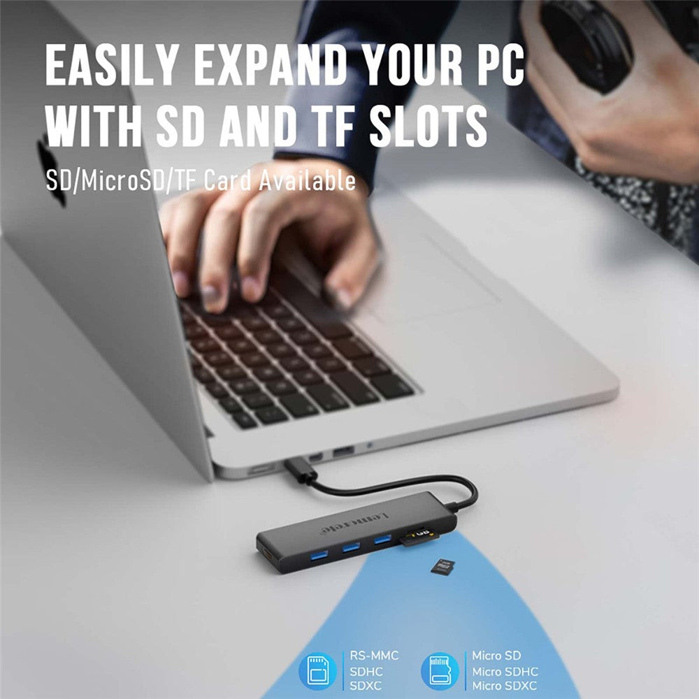 LEMORELE TC23L 6 in 1 USB-C Hub 4K HD 3x USB3.0 Docking Station SD / TF Card Reader