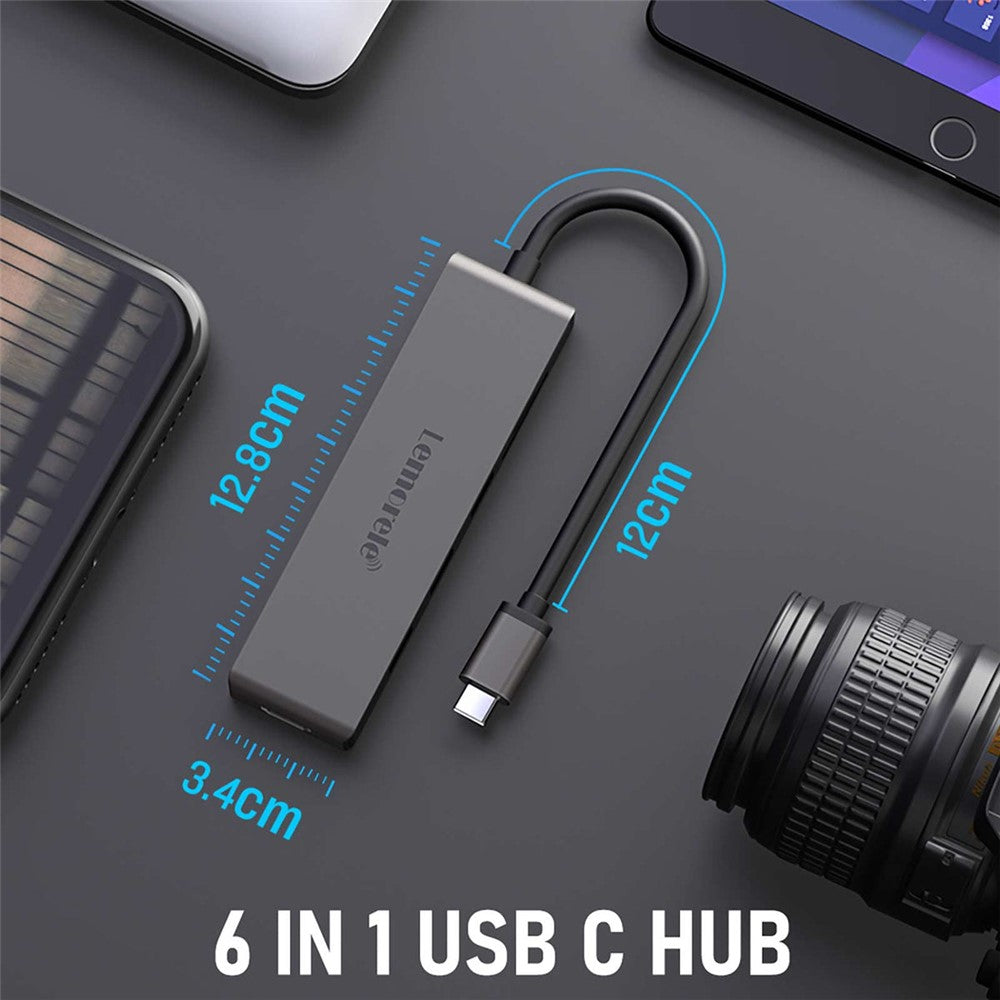 LEMORELE TC23L 6 in 1 USB-C Hub 4K HD 3x USB3.0 Docking Station SD / TF Card Reader