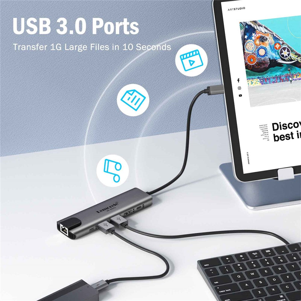 LEMORELE TC44L 6 in 1 USB-C Hub PD 100W Charging 4K / 60Hz HD Ethernet USB 3.0 Multi-port Adapter