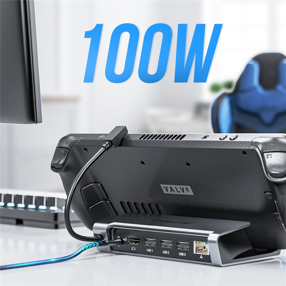 LEMORELE X23L 6-i-1 dockningsstation för Steam Deck / Nintendo Switch / Asus ROG Ally (2023) PD 100W laddningsbar 4K / 30Hz HD Ethernet-hub