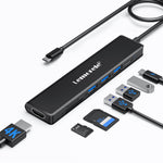 LEMORELE TC90 7 in 1 USB-C Hub PD 100W Fast Charging 4K HD 3x USB 3.0 Dock SD TF Card Reader