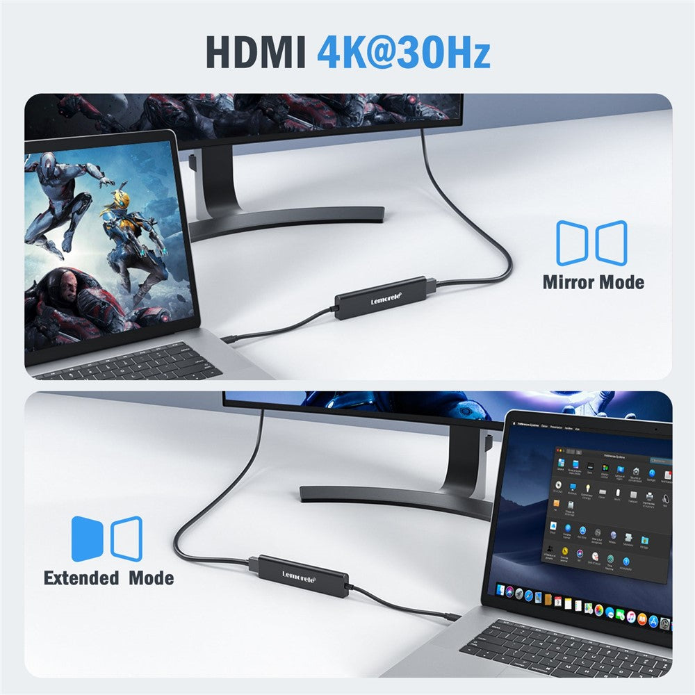 LEMORELE TC90 7 in 1 USB-C Hub PD 100W Fast Charging 4K HD 3x USB 3.0 Dock SD TF Card Reader