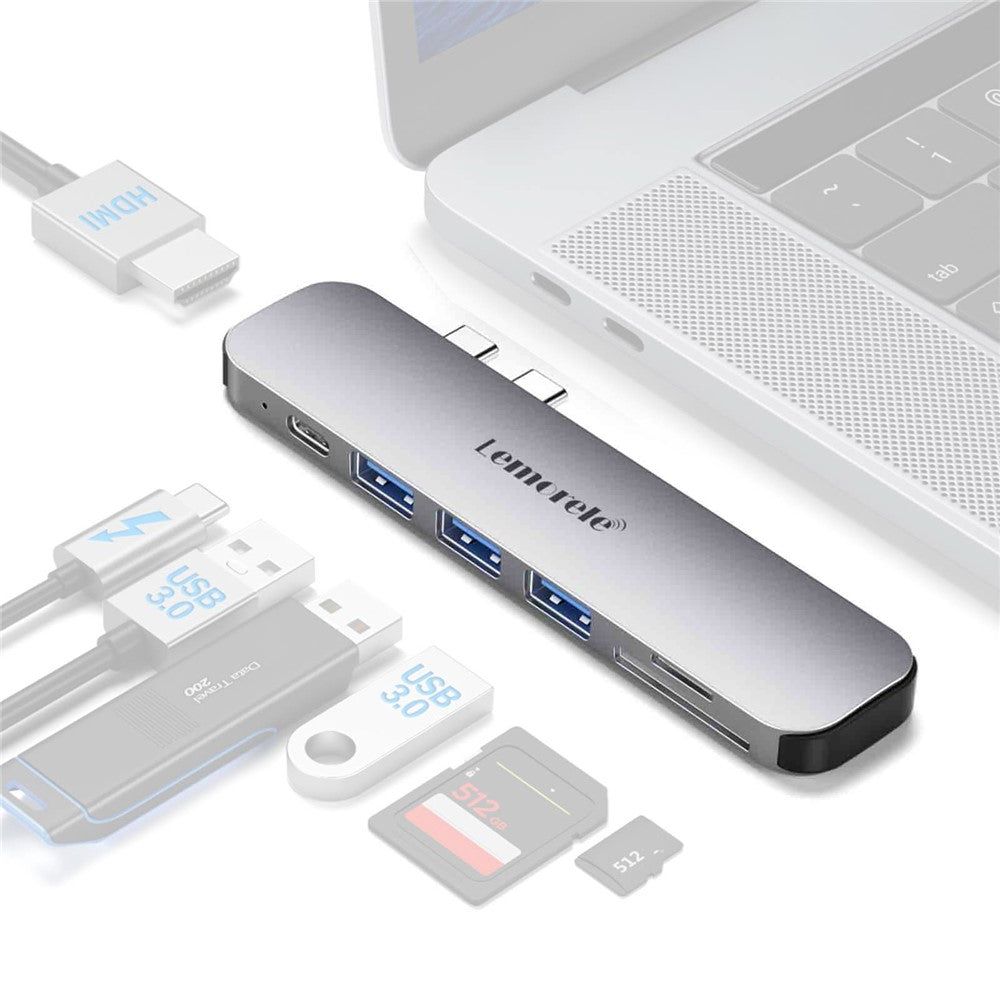 LEMORELE TC52 7-i-1 USB-C Hub PD 100W Opladning 4K / 60Hz HD Dockingstation til MacBook SD / TF Kortlæser