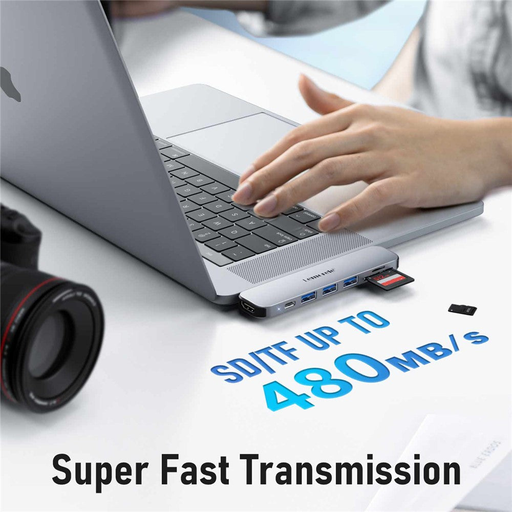 LEMORELE TC52 7-i-1 USB-C Hub PD 100W Opladning 4K / 60Hz HD Dockingstation til MacBook SD / TF Kortlæser