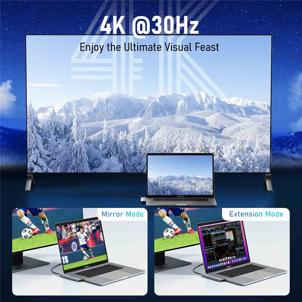 LEMORELE TC52 7-i-1 USB-C Hub PD 100W Opladning 4K / 60Hz HD Dockingstation til MacBook SD / TF Kortlæser