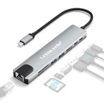 LEMORELE TC19L 8 in 1 USB-C Hub PD 65W Charging 4K HD Gigabit Ethernet Expansion Dock SD / TF Card Reader