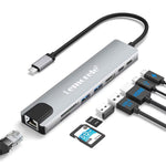 LEMORELE TC19L 8 in 1 USB-C Hub PD 65W Charging 4K HD Gigabit Ethernet Expansion Dock SD / TF Card Reader