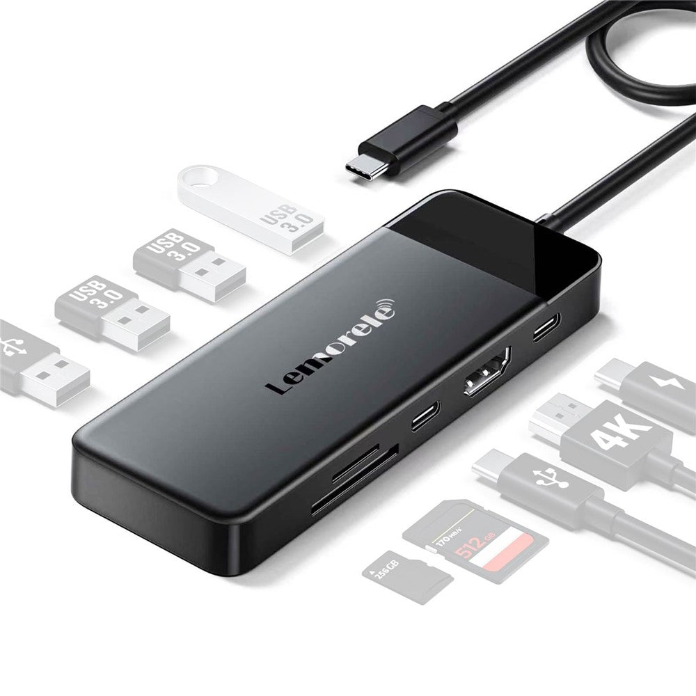 LEMORELE TC92 9 in 1 USB-C Hub PD 100W Fast Charging 4K HD USB 3.0 Docking Station SD / TF Card Reader