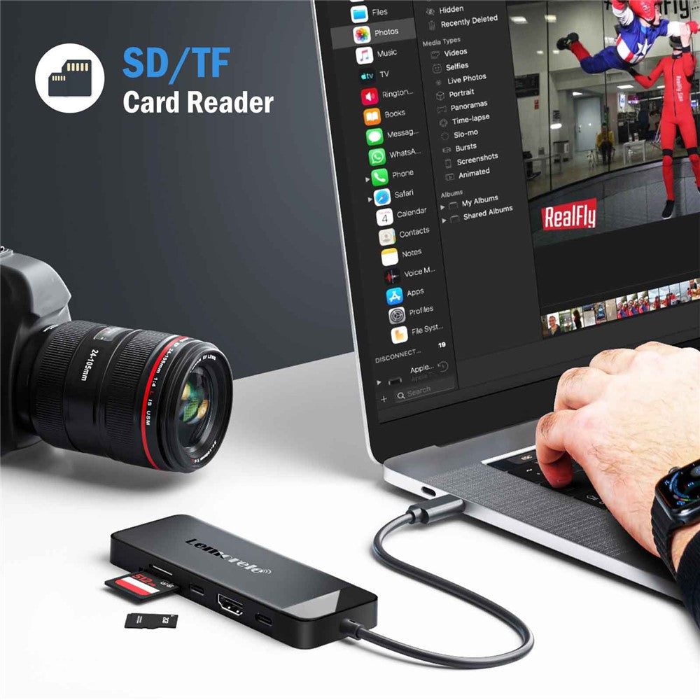 LEMORELE TC92 9 in 1 USB-C Hub PD 100W Fast Charging 4K HD USB 3.0 Docking Station SD / TF Card Reader