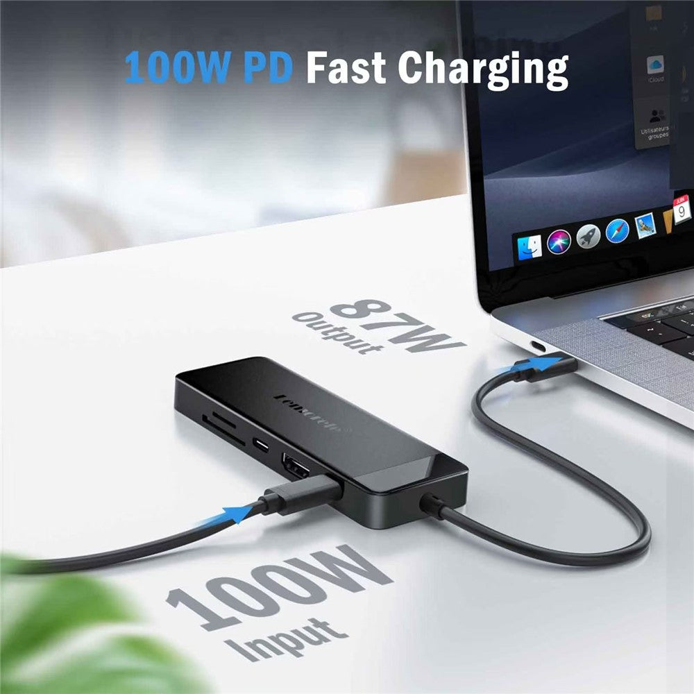 LEMORELE TC92 9 in 1 USB-C Hub PD 100W Fast Charging 4K HD USB 3.0 Docking Station SD / TF Card Reader