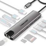 LEMORELE TC65L 11-i-1 USB-C-hub, Gigabit RJ45, dobbelt HD 4K, PD 100W, hurtigopladningskortlæser og dockingstation til MacBook-bærbar computer
