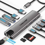 LEMORELE TC65L 11-i-1 USB-C-hub, Gigabit RJ45, dobbelt HD 4K, PD 100W, hurtigopladningskortlæser og dockingstation til MacBook-bærbar computer