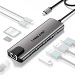 LEMORELE TC39 9 in 1 USB-C Hub Docking Station, RJ-45 Ethernet + 4K HD + Dual USB-C + SD + TF + 3 USB 3.0 + Type-C PD