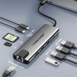 LEMORELE TC39 9 in 1 USB-C Hub Docking Station, RJ-45 Ethernet + 4K HD + Dual USB-C + SD + TF + 3 USB 3.0 + Type-C PD