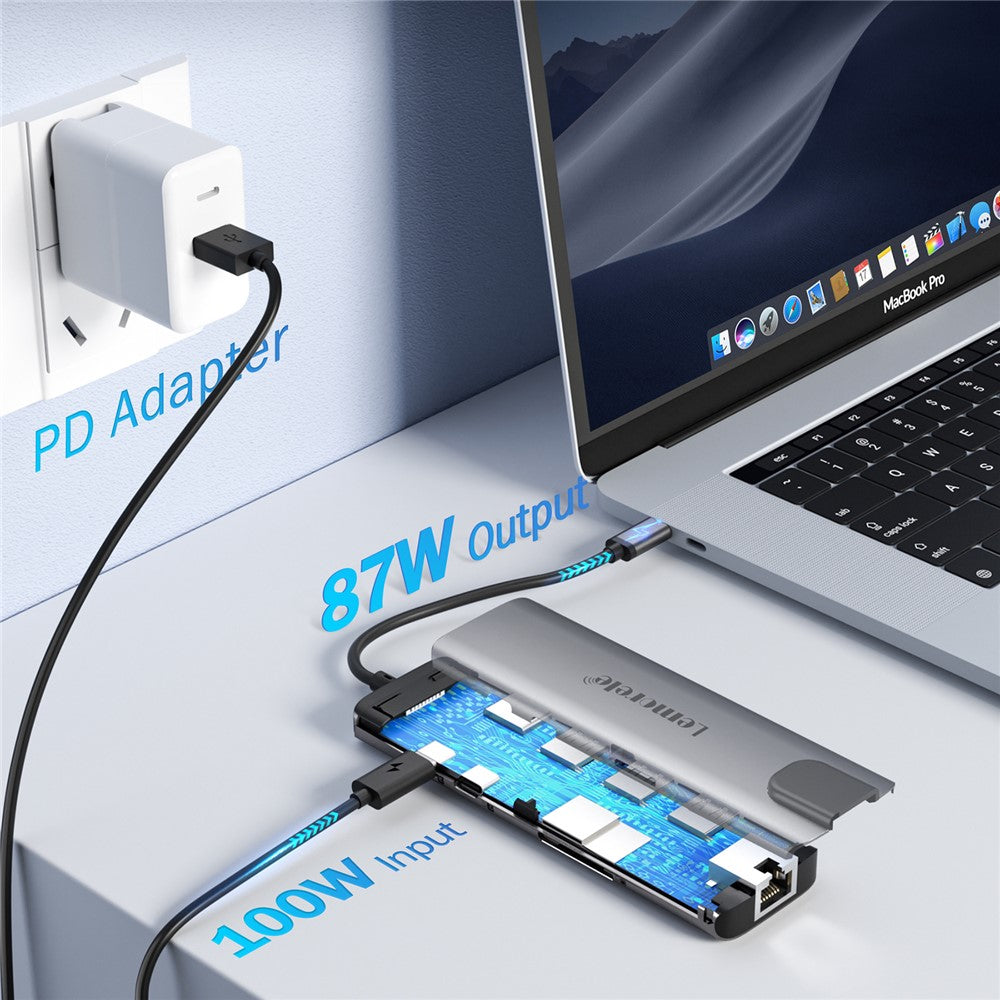 LEMORELE TC39 9 in 1 USB-C Hub Docking Station, RJ-45 Ethernet + 4K HD + Dual USB-C + SD + TF + 3 USB 3.0 + Type-C PD