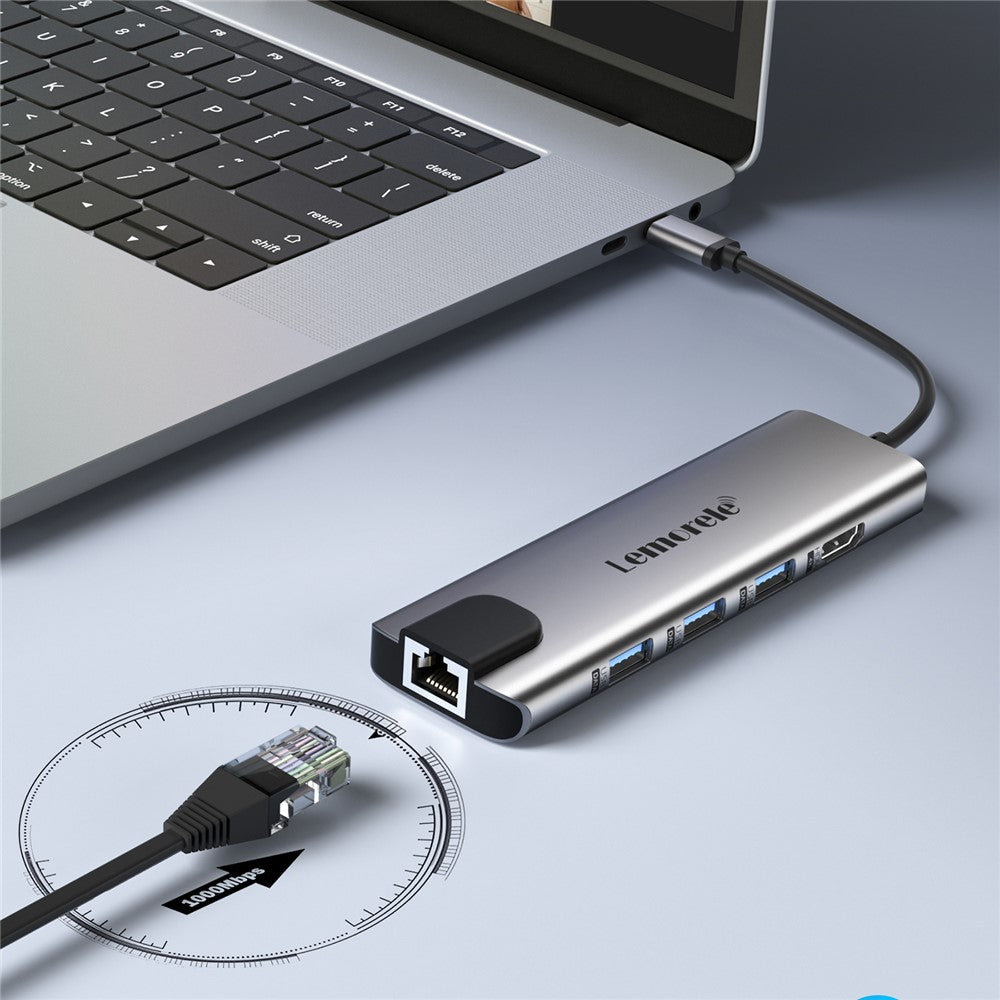 LEMORELE TC39 9 in 1 USB-C Hub Docking Station, RJ-45 Ethernet + 4K HD + Dual USB-C + SD + TF + 3 USB 3.0 + Type-C PD