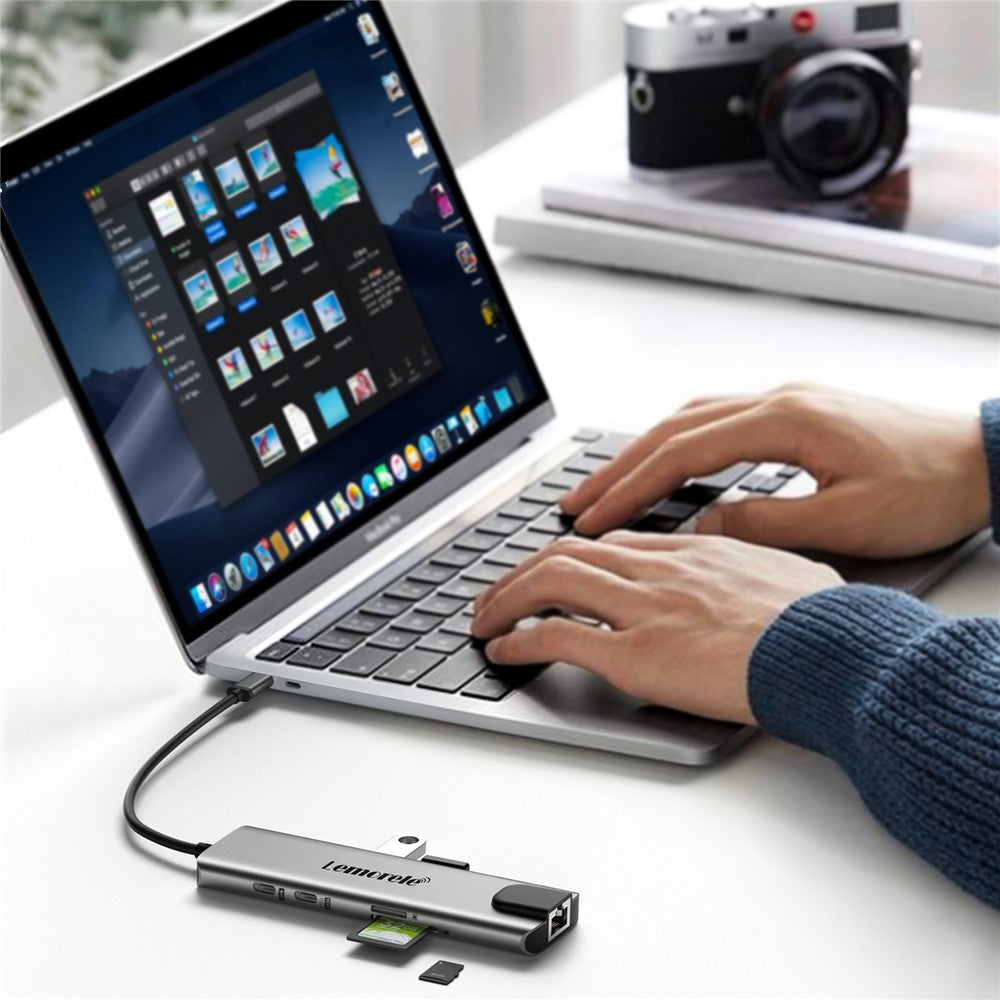 LEMORELE TC39 9 in 1 USB-C Hub Docking Station, RJ-45 Ethernet + 4K HD + Dual USB-C + SD + TF + 3 USB 3.0 + Type-C PD