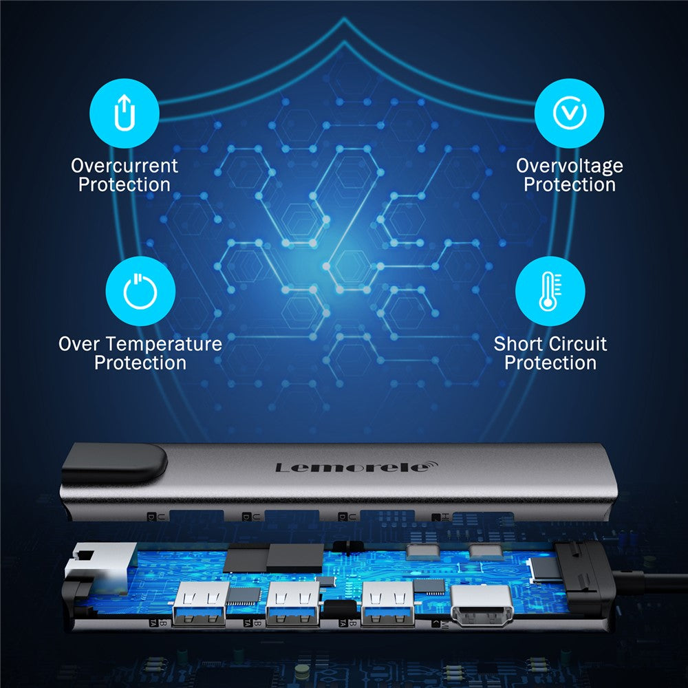 LEMORELE TC39 9 in 1 USB-C Hub Docking Station, RJ-45 Ethernet + 4K HD + Dual USB-C + SD + TF + 3 USB 3.0 + Type-C PD