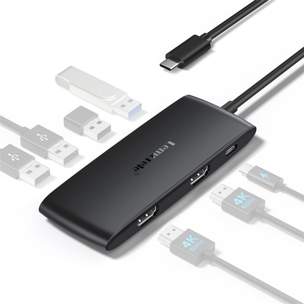 LEMORELE TC510 USB-C 7-i-1 Hub Dobbelt HD 4K 60Hz PD 100W Opladnings-dockingstation til bærbar computer