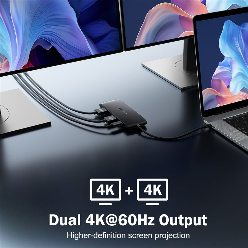 LEMORELE TC510 USB-C 7-i-1 Hub Dobbelt HD 4K 60Hz PD 100W Opladnings-dockingstation til bærbar computer