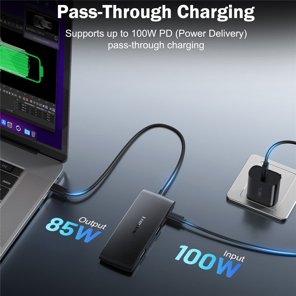 LEMORELE TC510 USB-C 7-i-1 Hub Dobbelt HD 4K 60Hz PD 100W Opladnings-dockingstation til bærbar computer