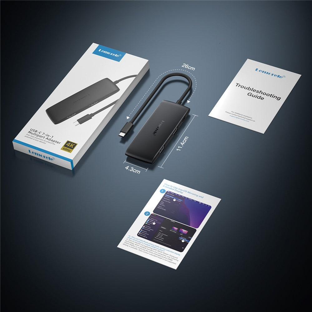 LEMORELE TC510 USB-C 7-i-1 Hub Dobbelt HD 4K 60Hz PD 100W Opladnings-dockingstation til bærbar computer