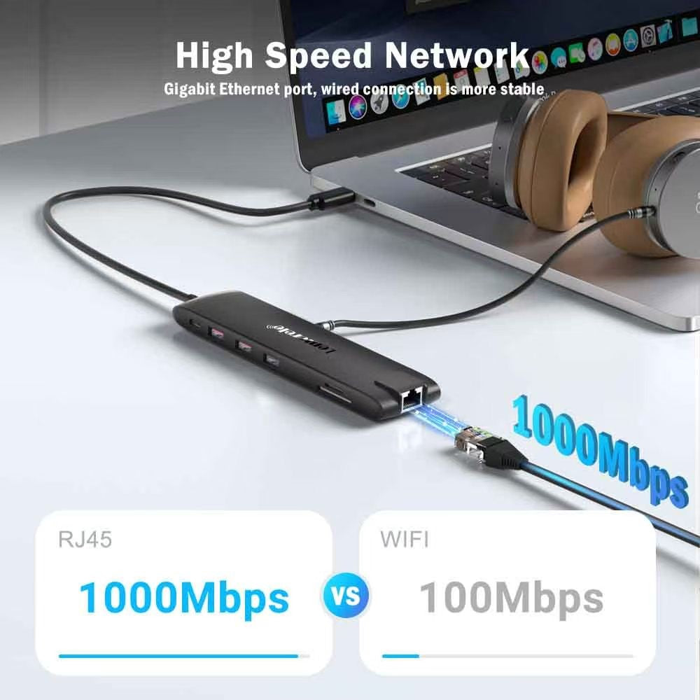 LEMORELE TC96 13-i-1 USB-C Hub Dockingstation Gigabit Ethernet Tredobbelt Skærm 4K HD VGA til Bærbar til Erhverv