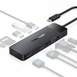 LEMORELE TC94 10-in-1 USB-C Hub Type-C to Dual HD+VGA+USB 3.0x2+USB 2.0+3.5mm Audio+Type-C PD 100W Fast Charging SD TF Card Reader Converter for Laptop
