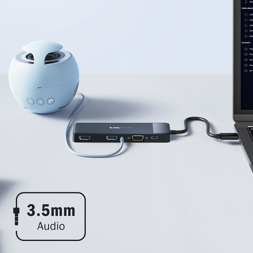 LEMORELE TC94 10-in-1 USB-C Hub Type-C to Dual HD+VGA+USB 3.0x2+USB 2.0+3.5mm Audio+Type-C PD 100W Fast Charging SD TF Card Reader Converter for Laptop