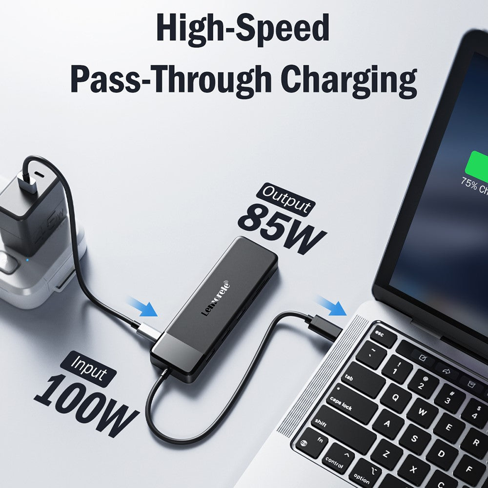 LEMORELE TC94 10-in-1 USB-C Hub Type-C to Dual HD+VGA+USB 3.0x2+USB 2.0+3.5mm Audio+Type-C PD 100W Fast Charging SD TF Card Reader Converter for Laptop