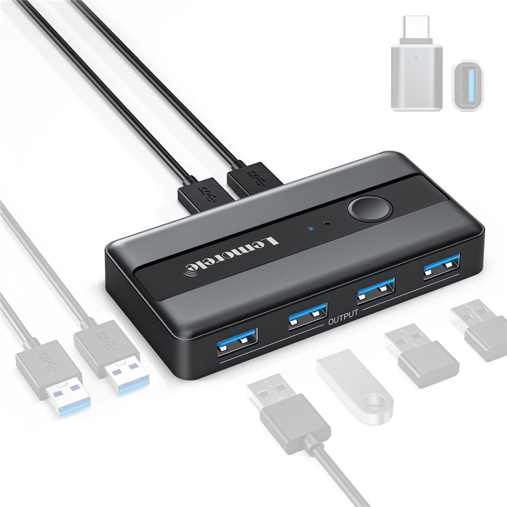 LEMORELE H5 USB 3.0 Switch Hub 5Gbps 2 Input 4 Output Dual-Host Sharing Switcher for Office