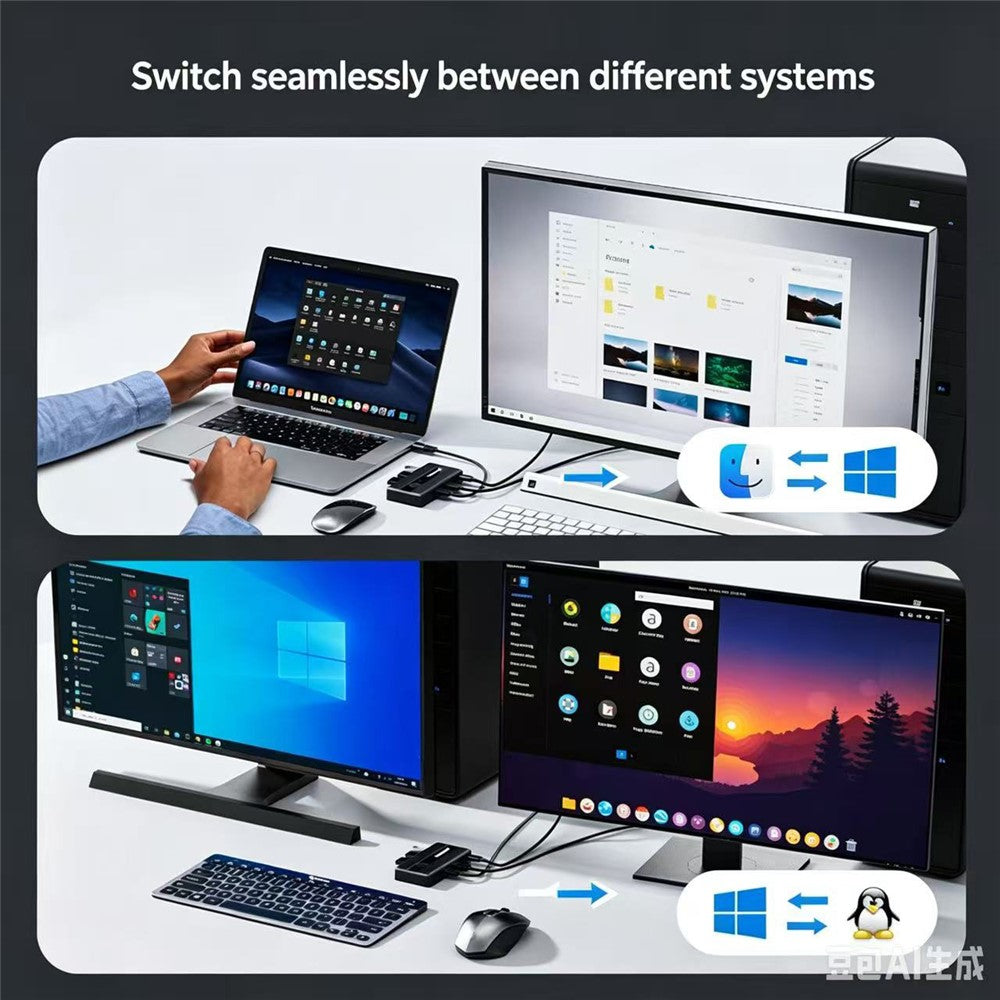 LEMORELE H5 USB 3.0 Switch Hub 5Gbps 2 Input 4 Output Dual-Host Sharing Switcher for Office