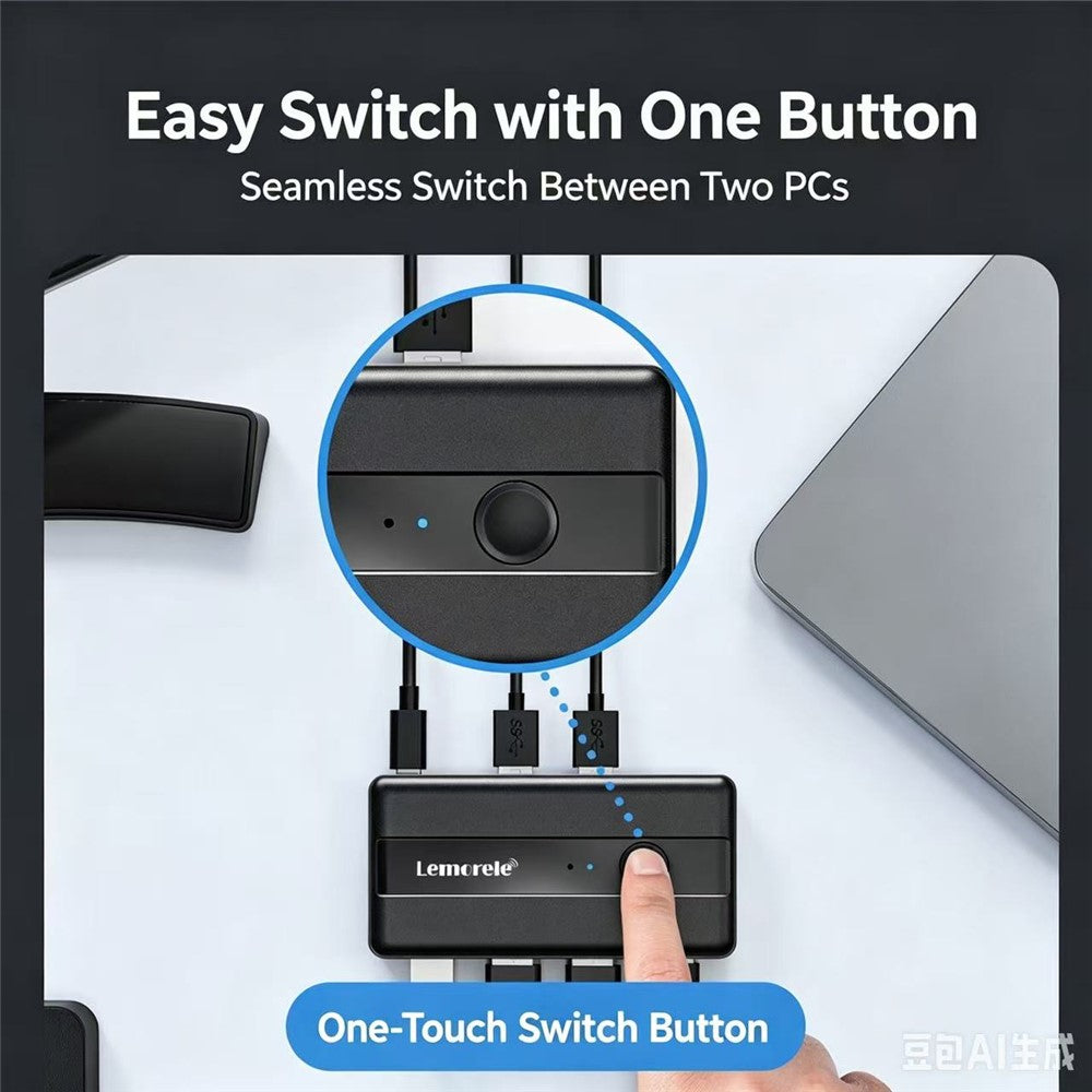 LEMORELE H5 USB 3.0 Switch Hub 5Gbps 2 Input 4 Output Dual-Host Sharing Switcher for Office