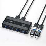 LEMORELE H5 USB 3.0 Switch Hub 5Gbps 2 Input 4 Output Dual-Host Sharing Switcher for Office