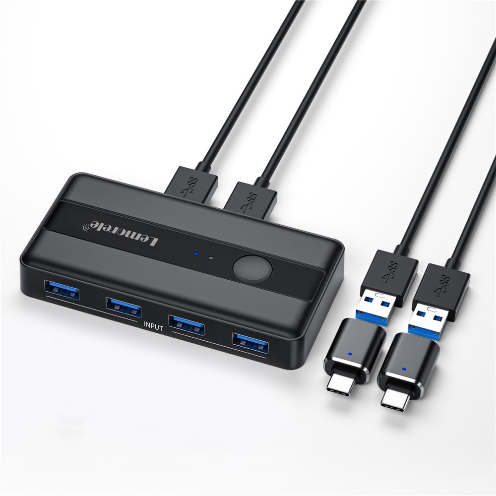 LEMORELE H5 USB 3.0 Switch Hub 5Gbps 2 Input 4 Output Dual-Host Sharing Switcher for Office