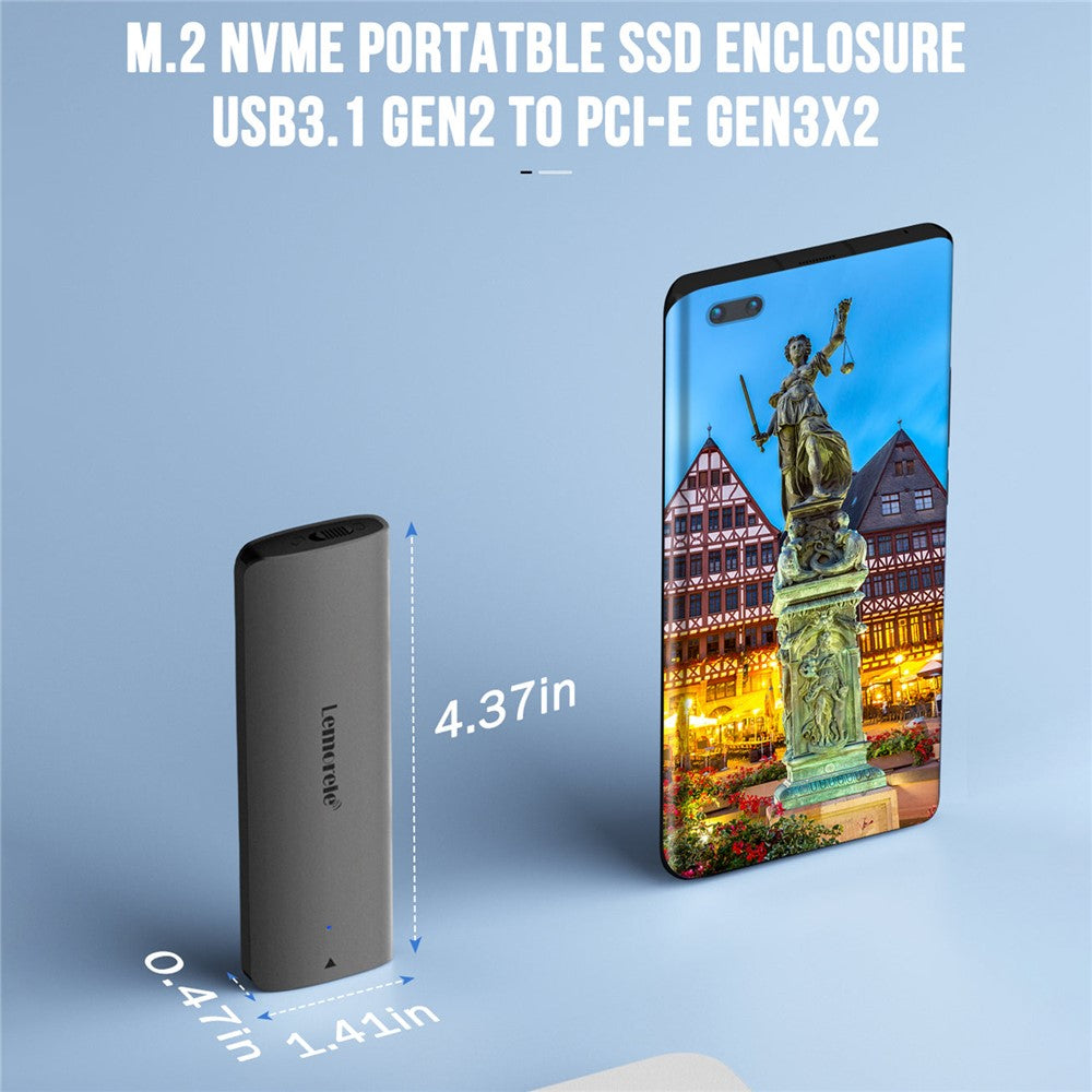 LEMORELE SD1L M.2 NVMe SATA Dual Protocol SSD Enclosure 10Gbps USB3.1 Gen2 Aluminum Alloy Portable Hard Drive Case