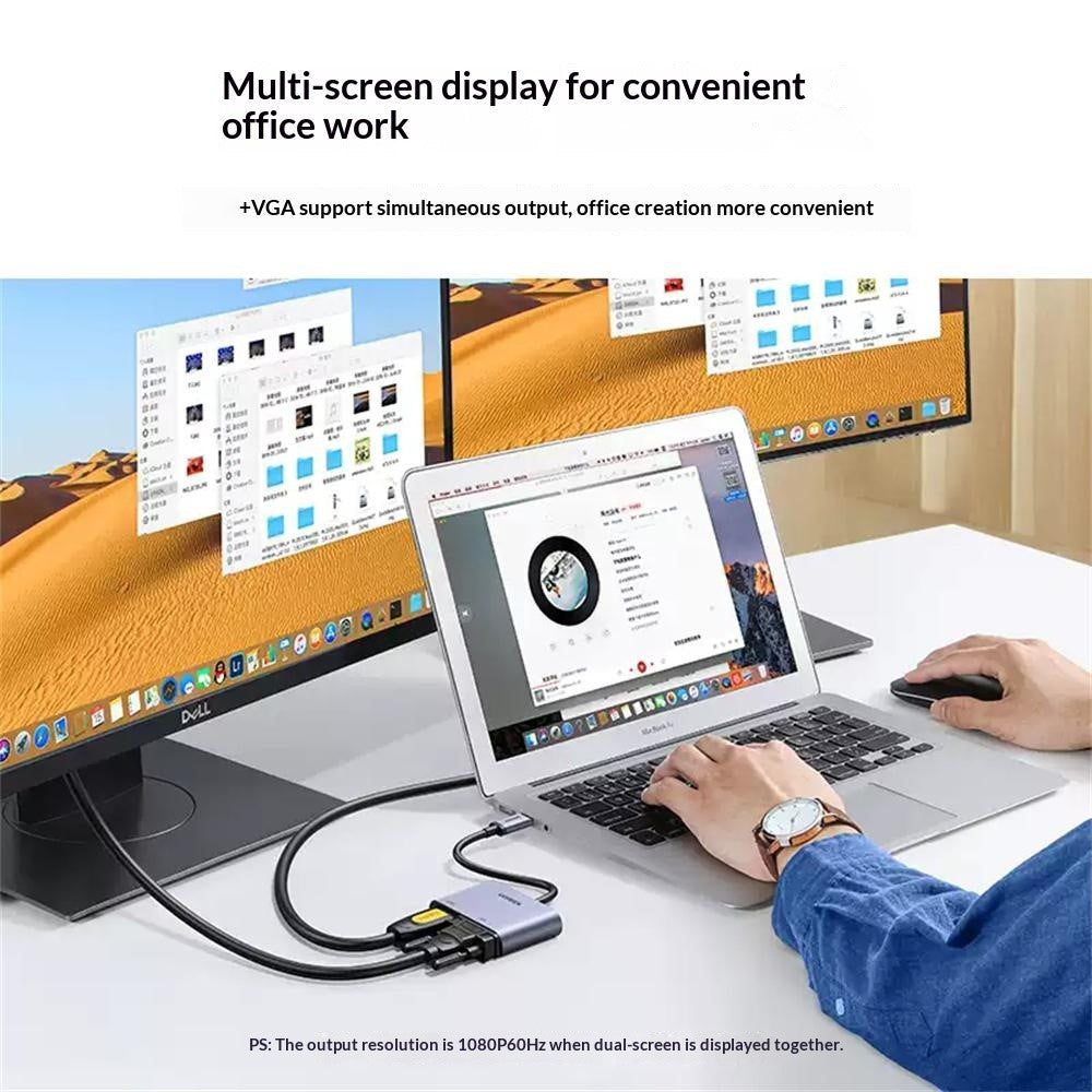 UGREEN 50505 4-i-1-hub USB-C til 4K / 30Hz HD VGA USB 3.0 PD 100W hurtigopladningsadapter