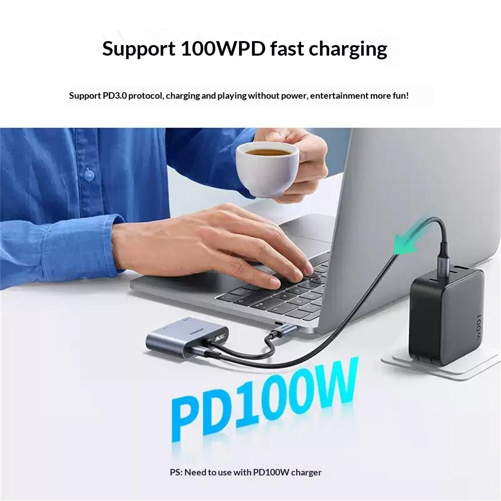 UGREEN 50505 4-i-1-hub USB-C til 4K / 30Hz HD VGA USB 3.0 PD 100W hurtigopladningsadapter