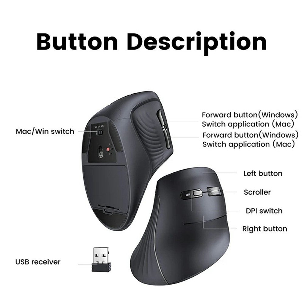UGREEN MU008 45388 Vertical Ergonomic Mouse Bluetooth-compatible / 2.4G Dual Mode 4000DPI Wireless Mouse