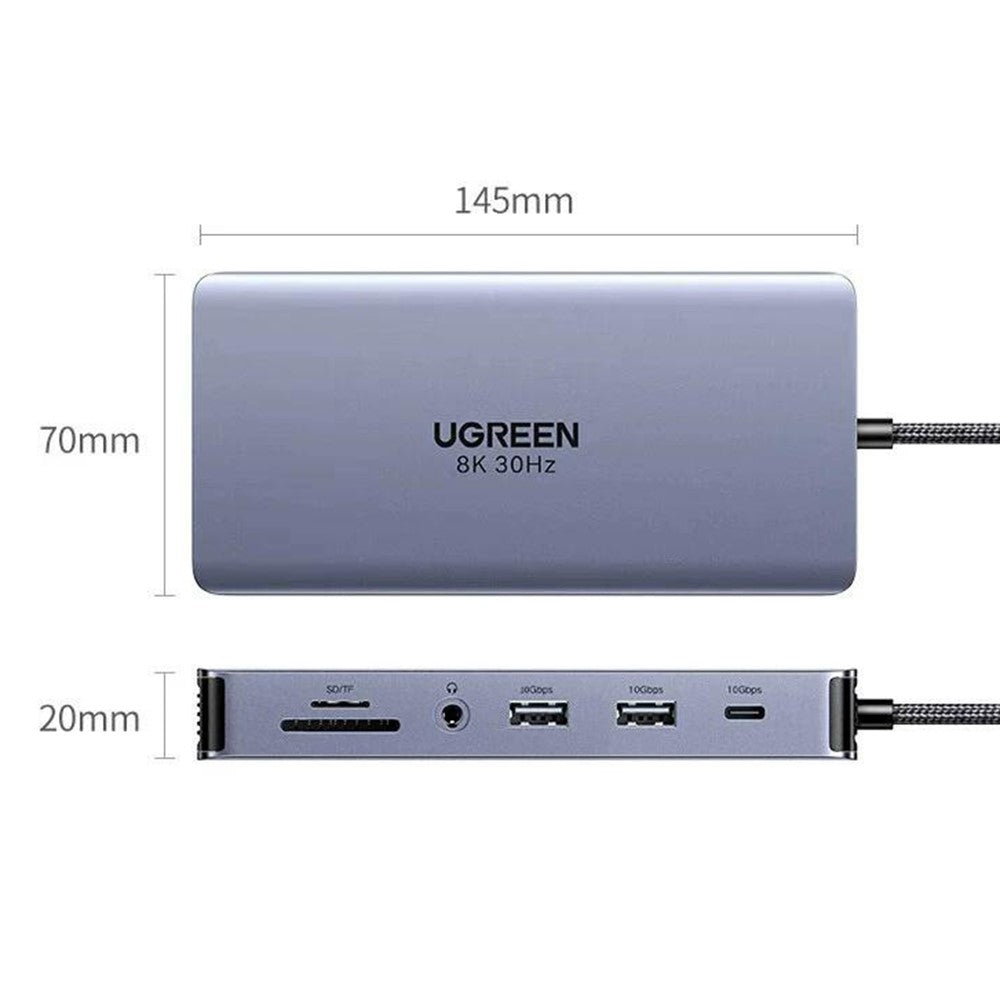 UGREEN 15965 11-i-1 USB-C-hub dubbel HD USB-A / USB-C 3.2 Ethernet-adapter SD/TF-kortläsare med 3,5 mm ljudport