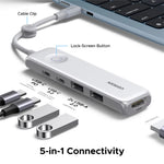 UGREEN U601 95189 5-i-1 USB-C Hub 4K / 60Hz HD PD 100W Hurtig Opladning USB 3.2 Gen2 10Gbps Type-C Dockingstation til MacBook Bærbar Computer