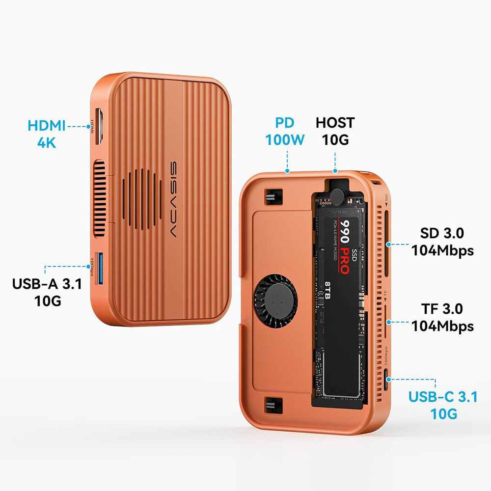 ACASIS EC-1401 10 Gbps Magnetisk M.2 NVMe SSD-kabinet 6-i-1 USB-C Dockingstation med Køleventilator