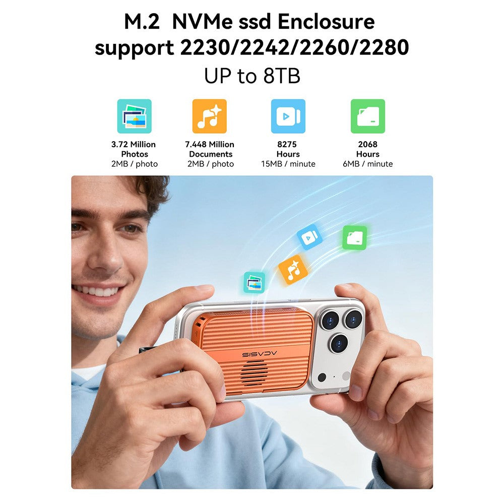 ACASIS EC-1401 10 Gbps Magnetisk M.2 NVMe SSD-kabinet 6-i-1 USB-C Dockingstation med Køleventilator